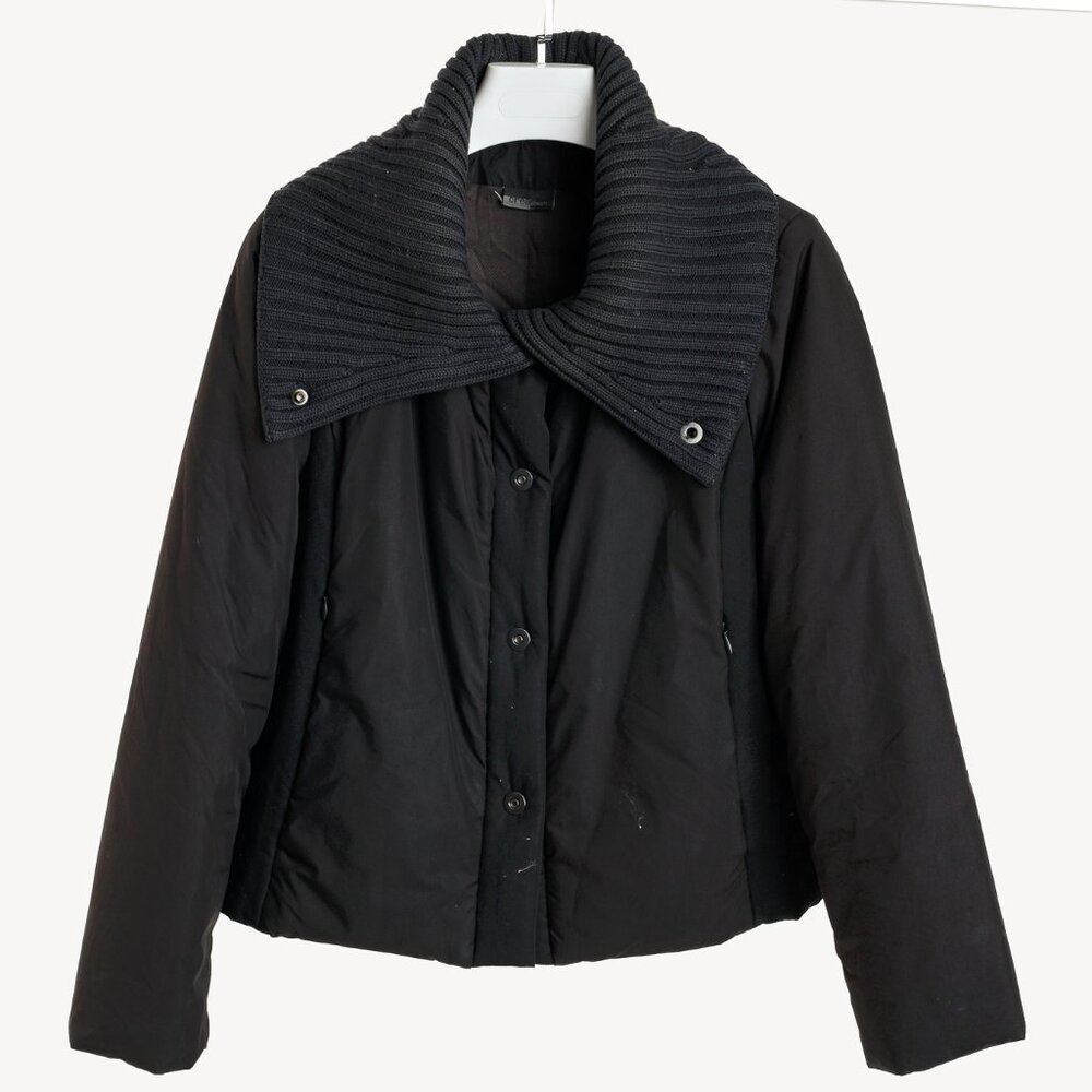 Crea Concept Black Padded Knit-Collar Jacket